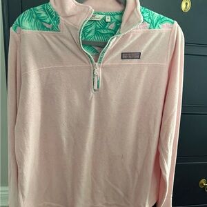 Vineyard Vines Pink Pullover with Green Leaf Design